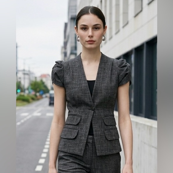 Nanette Lepore Xs Blazer Suit Jacket 2 Gray Agent Q Designer Luxury Career Nwot
